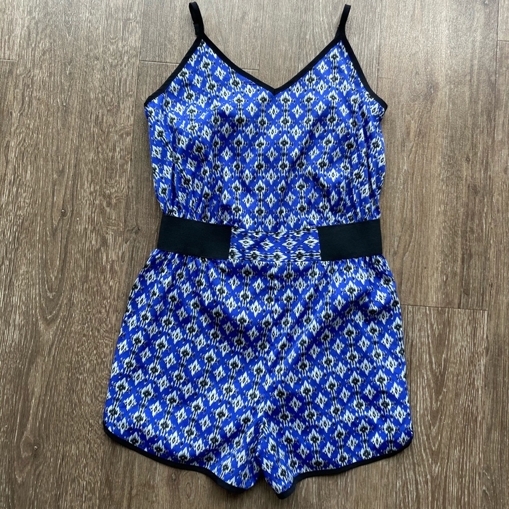 Blue, Black, and White Patterned Romper